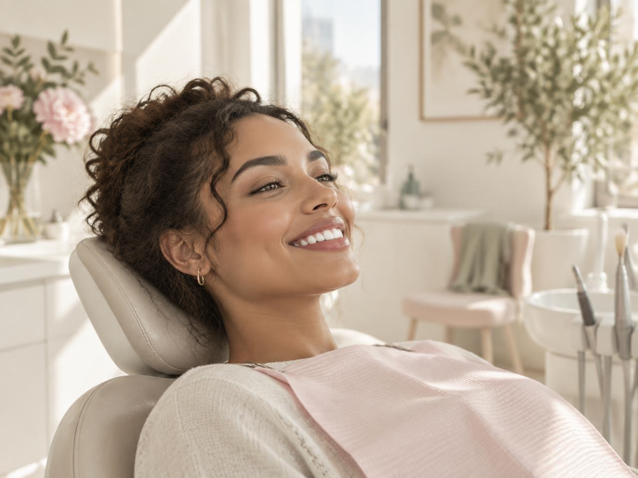 A relaxed Lumière Dental patient smiling after her appointment